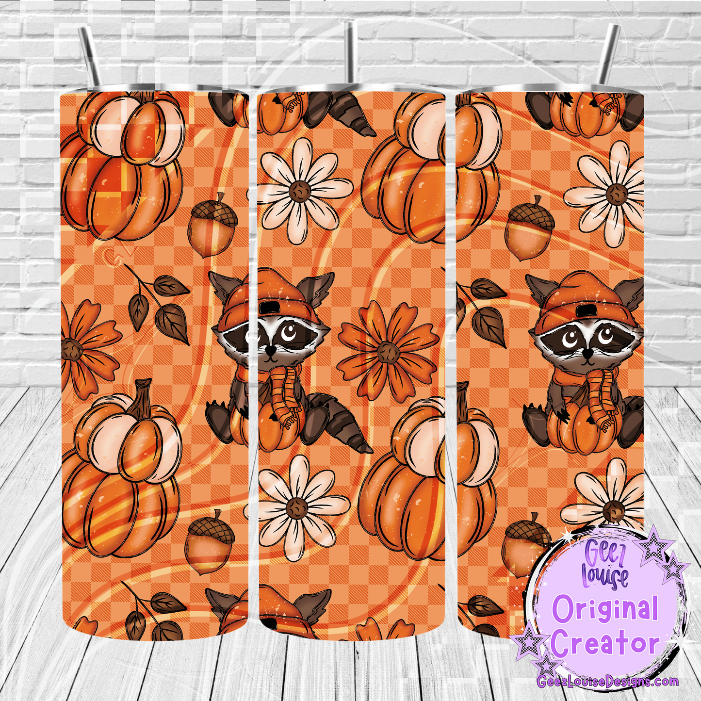 Fall Raccoon & Pumpkin 20oz Skinny Tumbler Wrap β Sublimation Digital Download