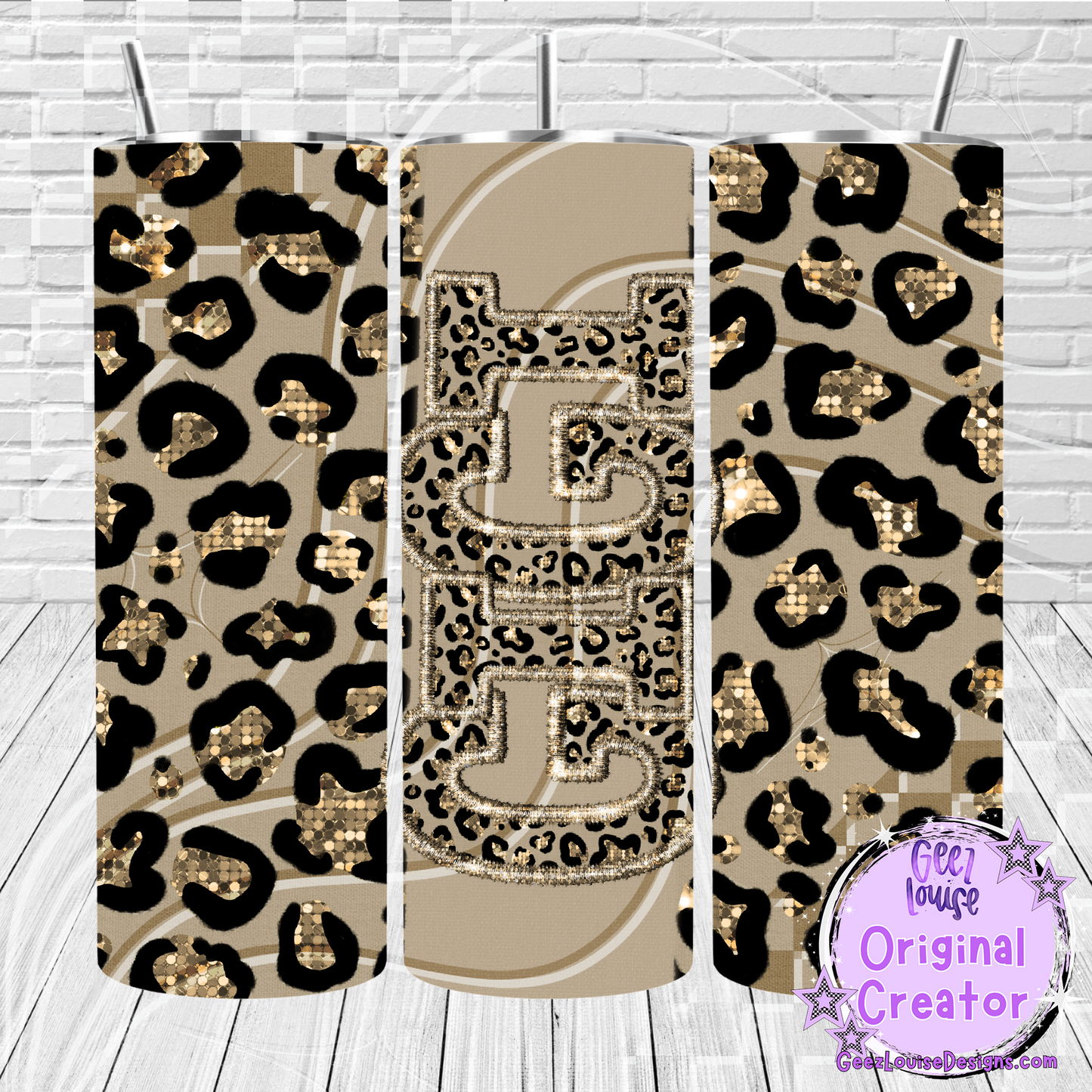 Gold Leopard Job Title Tumbler Wraps- Variants (20 oz Skinny PNG)