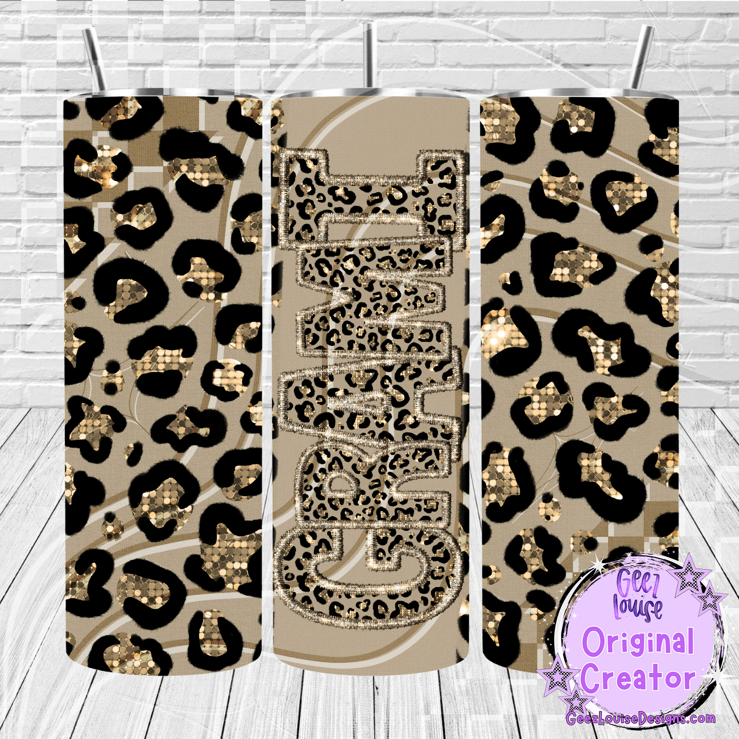 Gold Leopard Job Title Tumbler Wraps- Variants (20 oz Skinny PNG)