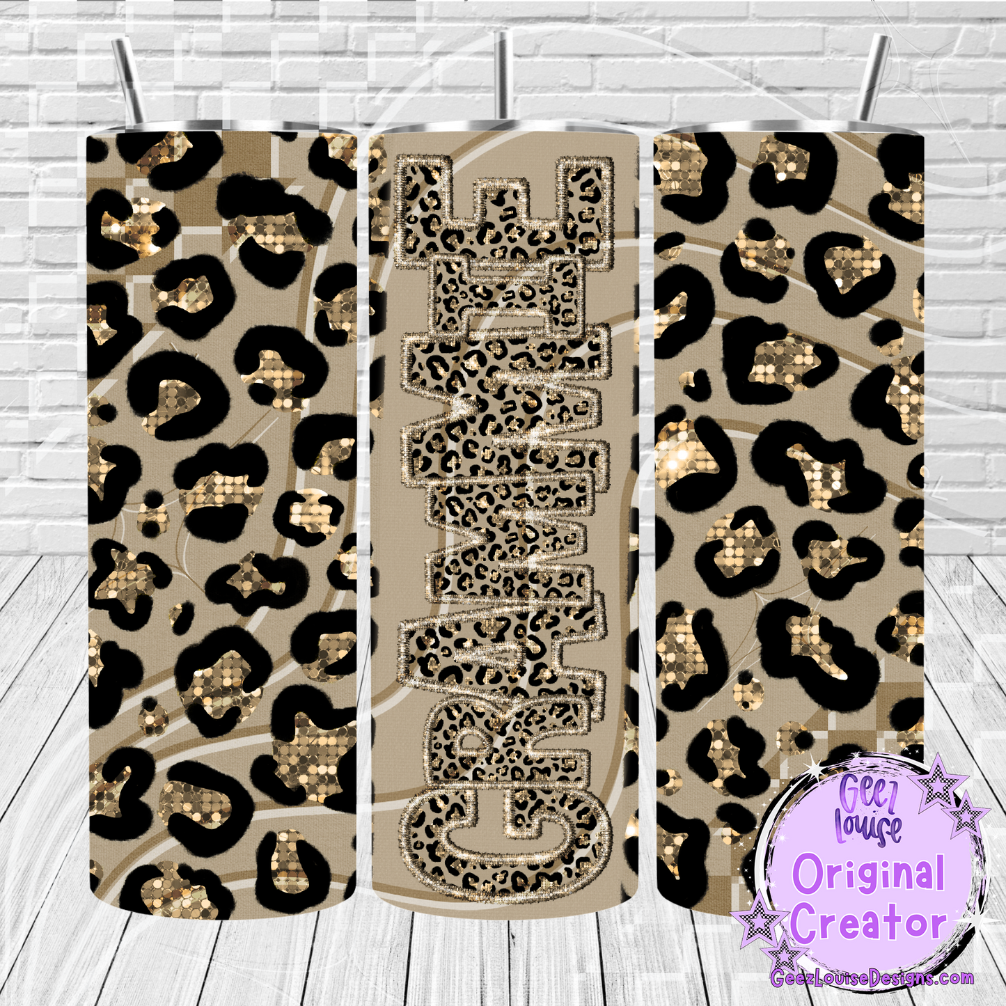 Gold Leopard Job Title Tumbler Wraps- Variants (20 oz Skinny PNG)