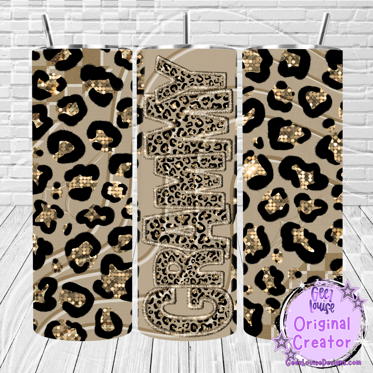 Gold Leopard Job Title Tumbler Wraps- Variants (20 oz Skinny PNG)