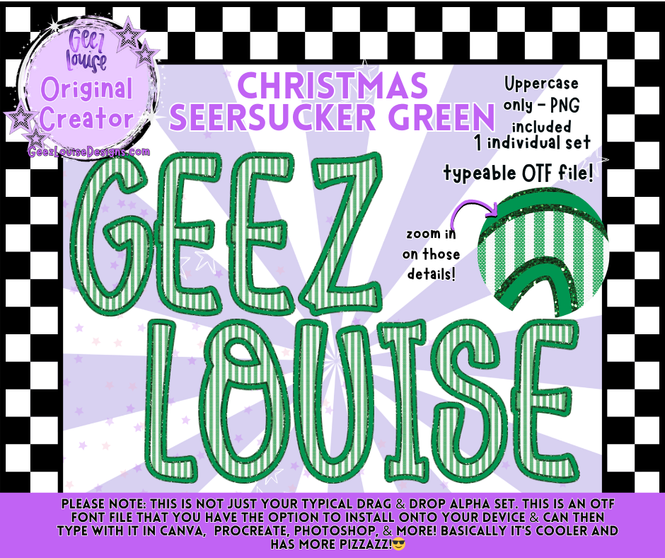 Christmas Seersucker Green – Typeable OTF Font + PNG Alpha Set