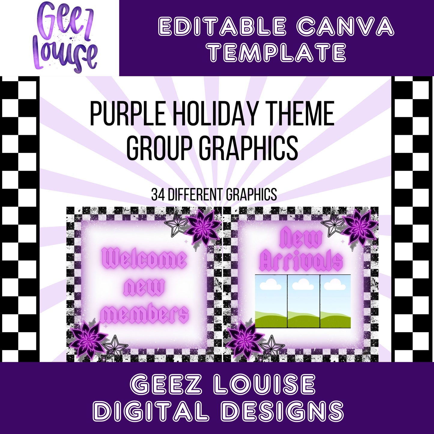 Purple Holiday Group Graphics • Editable Canva Template • 34 Graphics