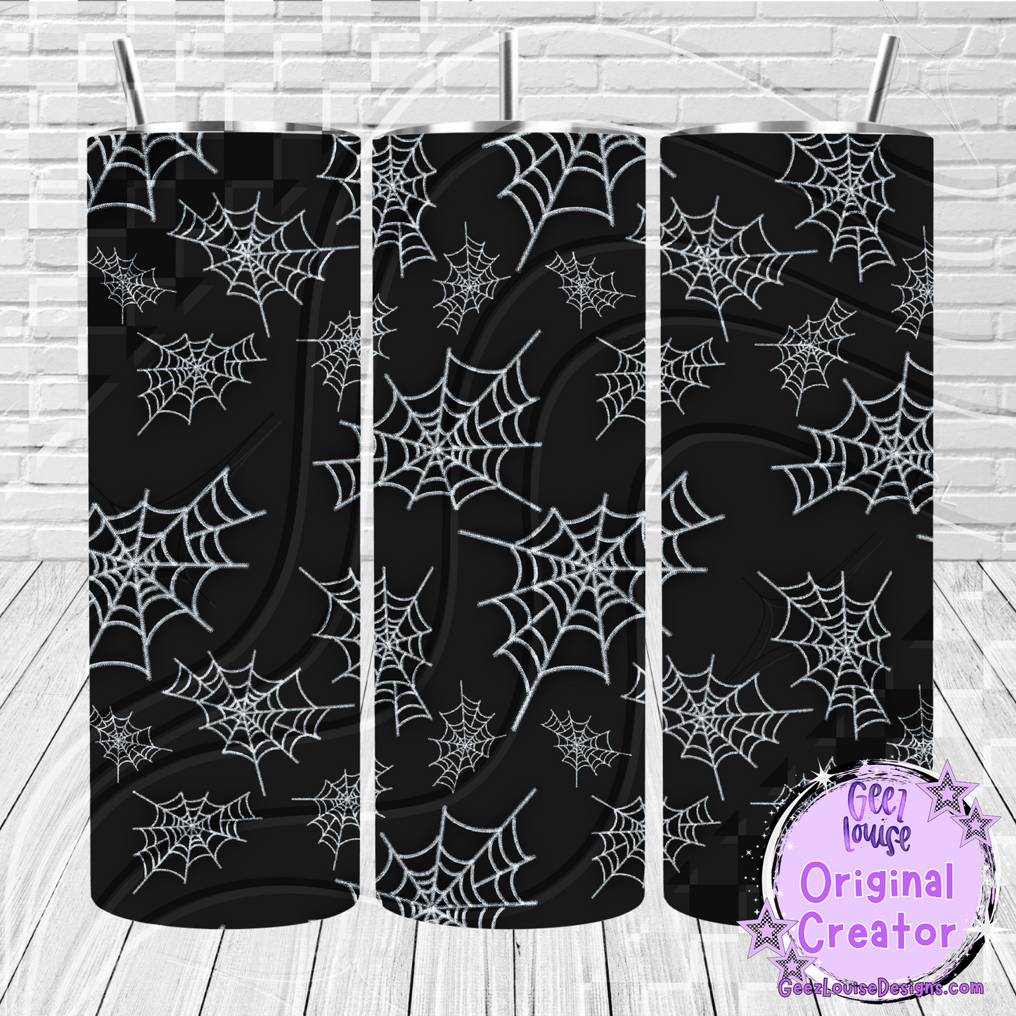 Spiderweb Halloween Tumbler Wrap – Black & White Web Design (20 oz Skinny PNG)