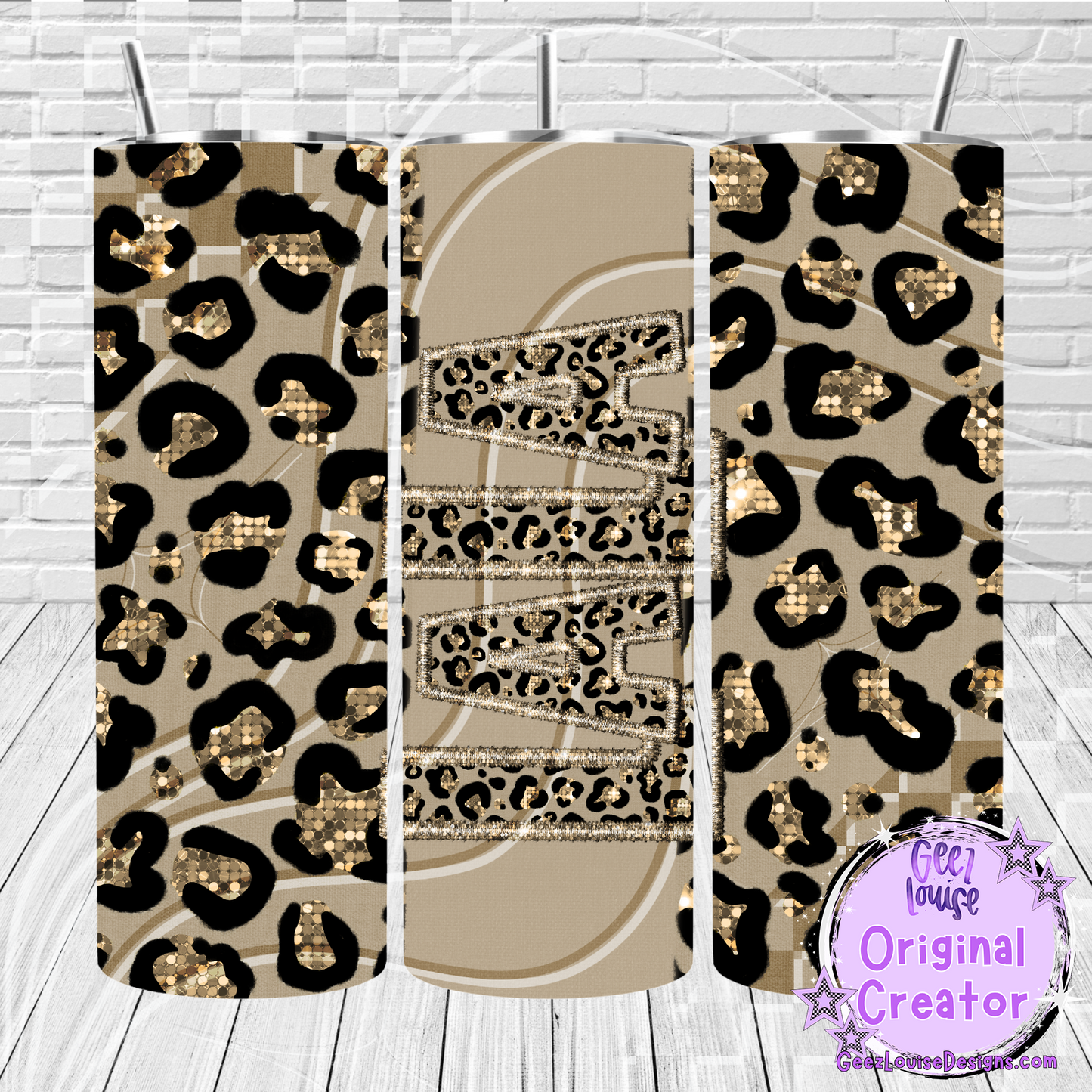 Gold Leopard Job Title Tumbler Wraps- Variants (20 oz Skinny PNG)