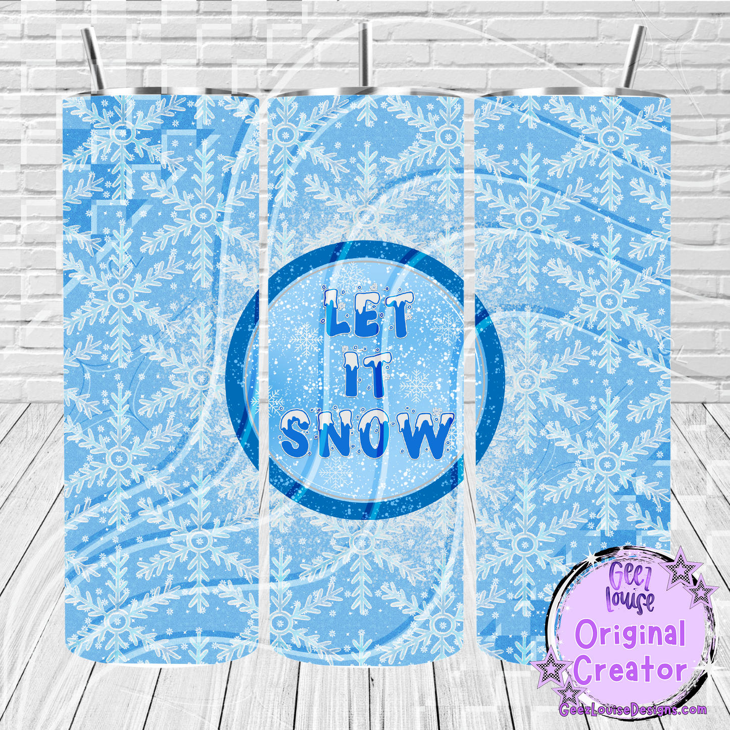 Let It Snow Blue Snowflake Tumbler Design – Winter Sublimation Wrap
