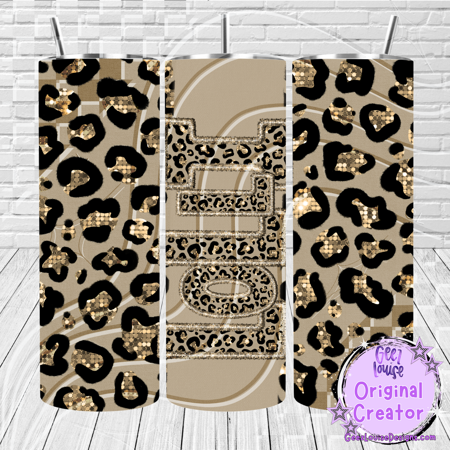 Gold Leopard Job Title Tumbler Wraps- Variants (20 oz Skinny PNG)
