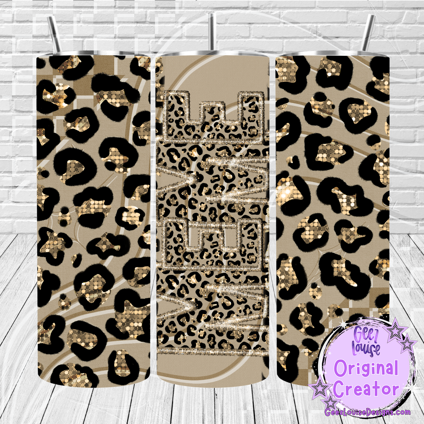 Gold Leopard Job Title Tumbler Wraps- Variants (20 oz Skinny PNG)