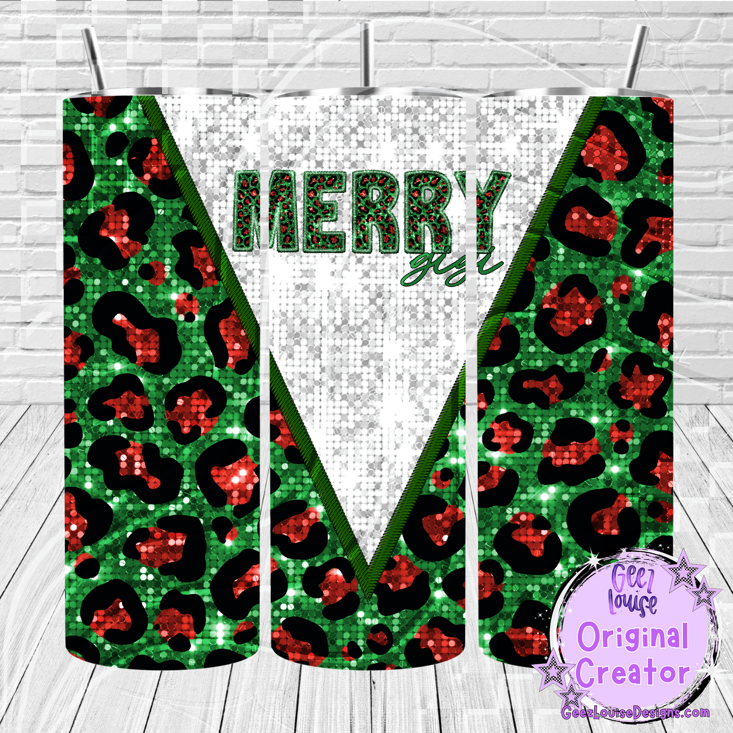 Merry leopard faux sequin tumbler wrap - Digital Download- PNG