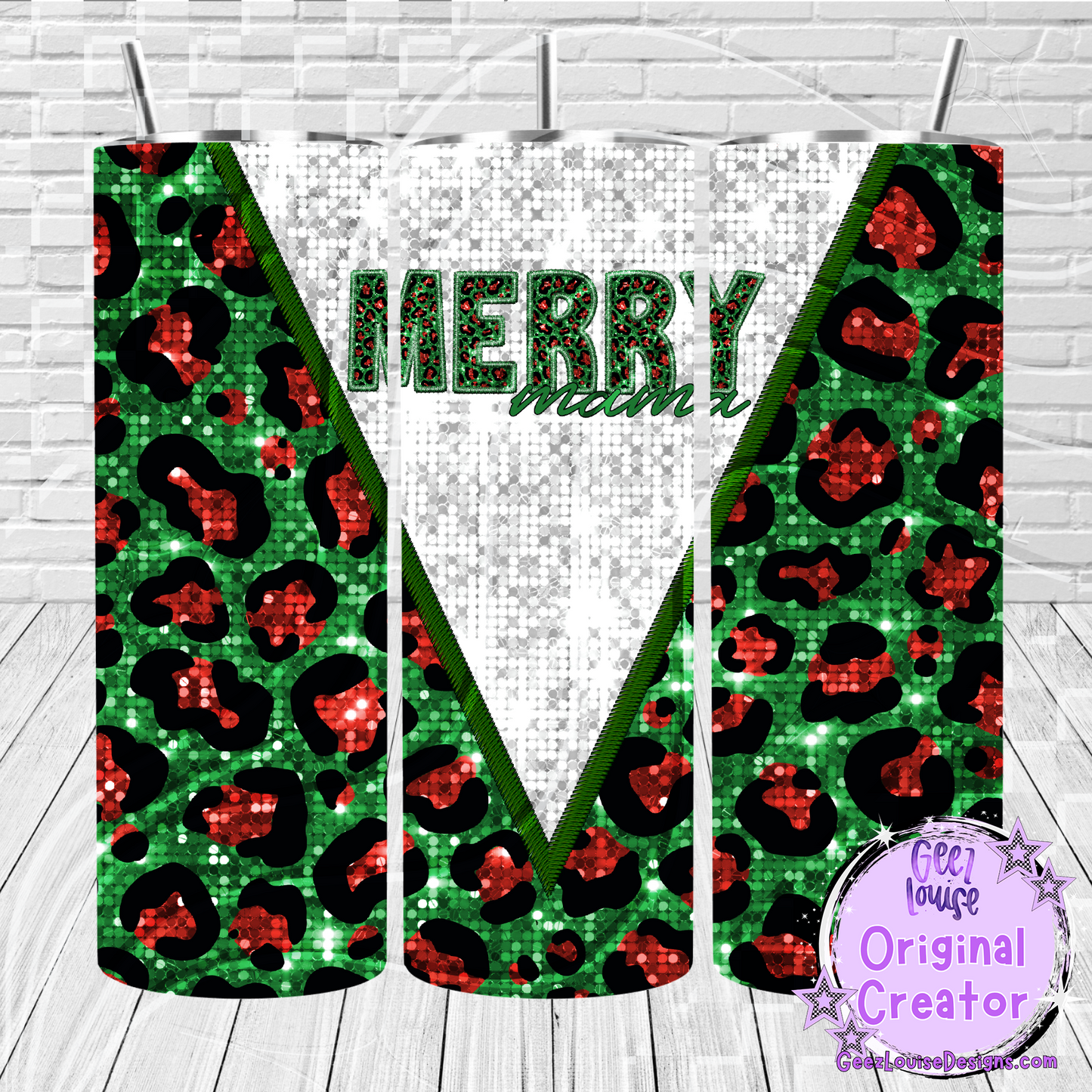 Merry leopard faux sequin tumbler wrap - Digital Download- PNG