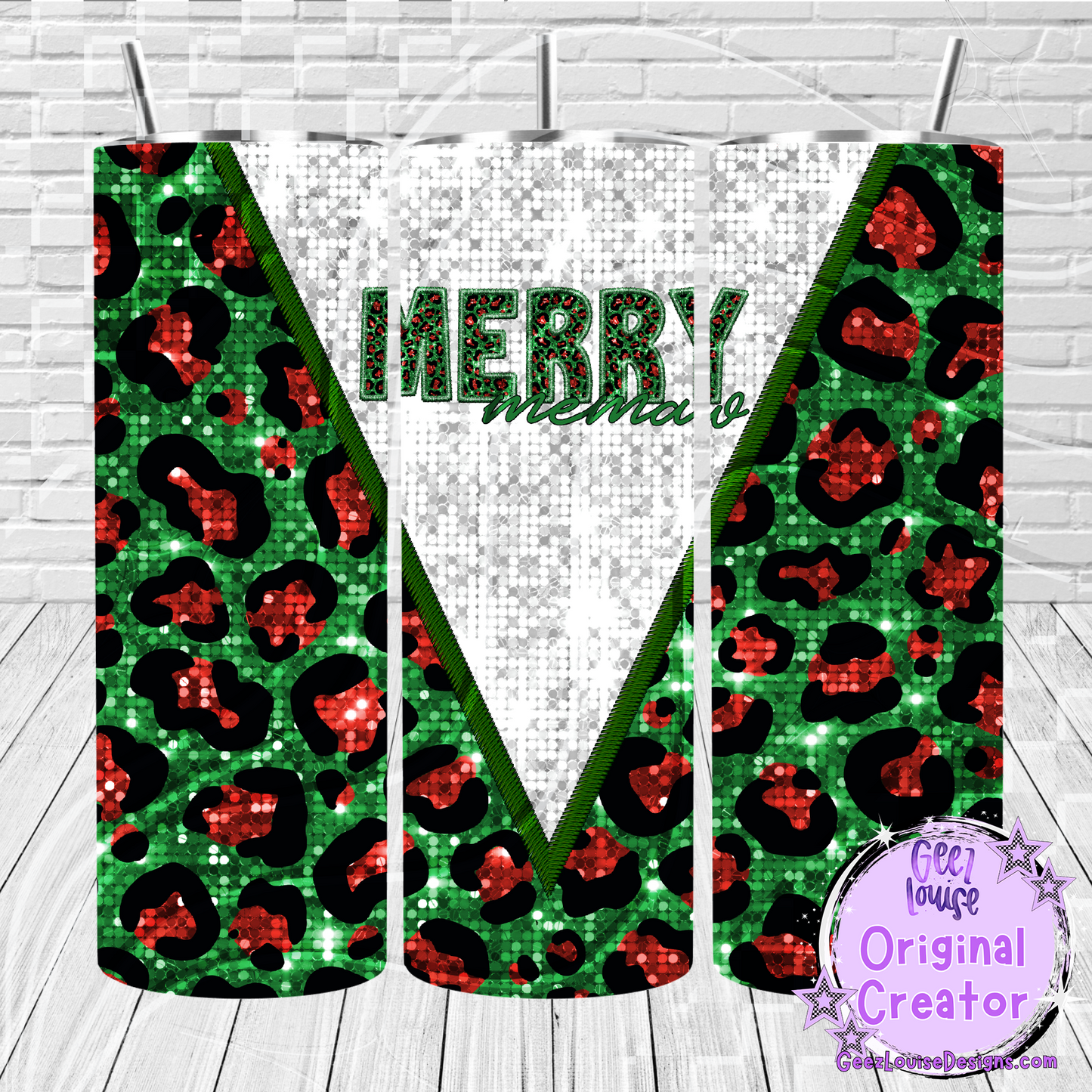 Merry leopard faux sequin tumbler wrap - Digital Download- PNG