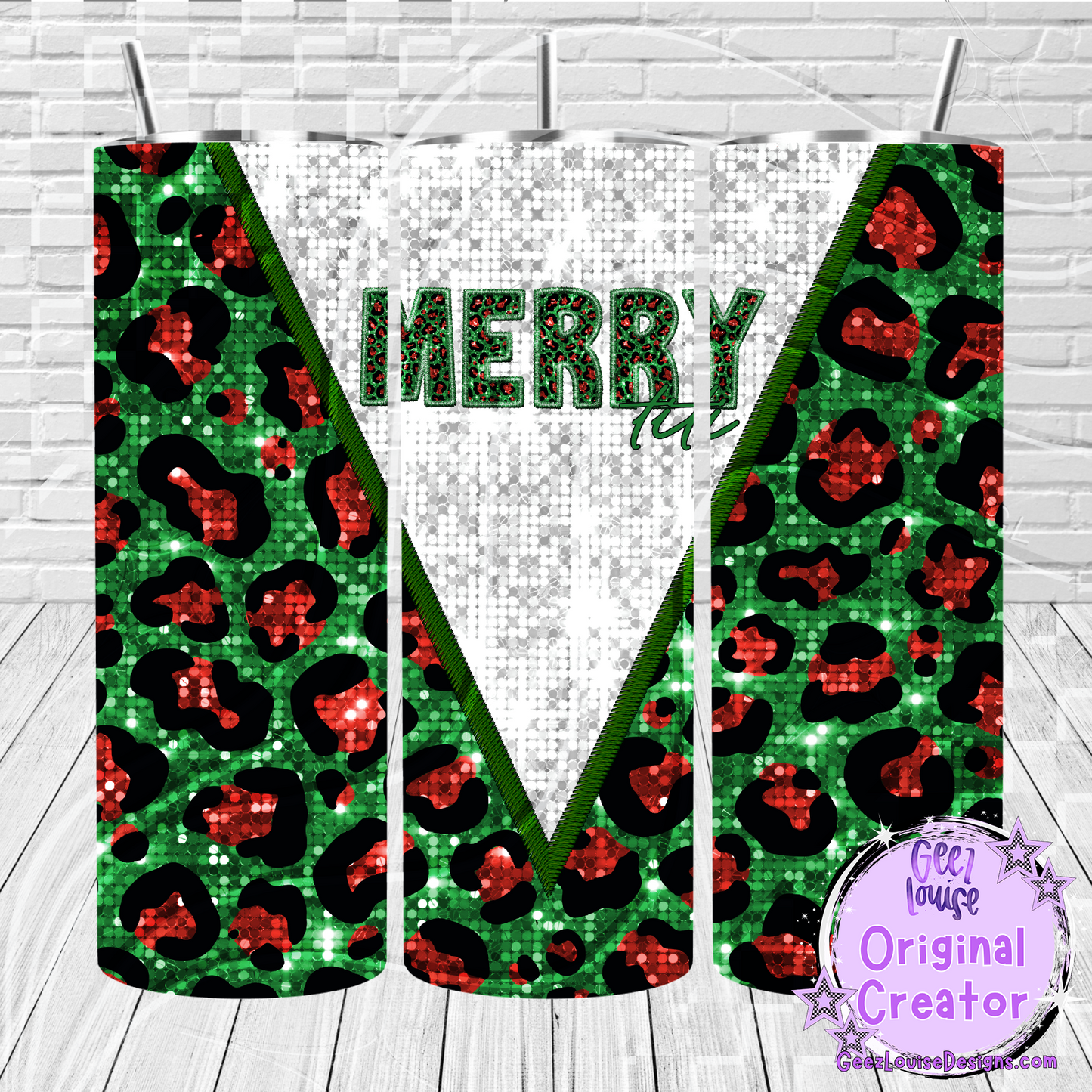 Merry leopard faux sequin tumbler wrap - Digital Download- PNG