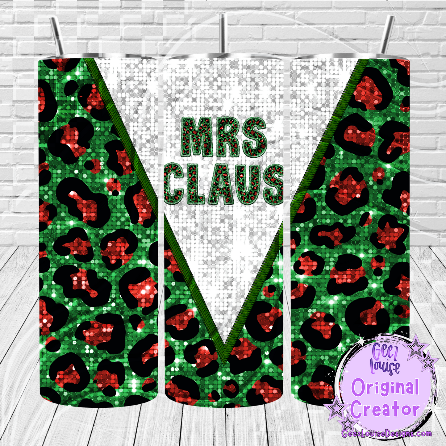 Merry leopard faux sequin tumbler wrap - Digital Download- PNG