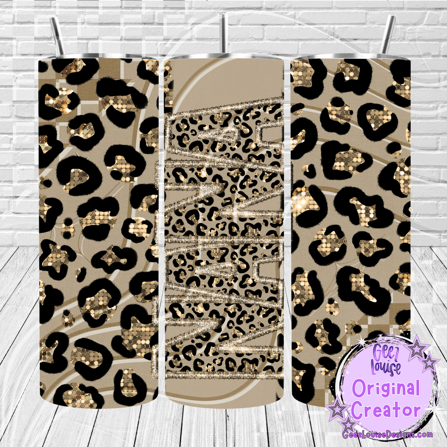 Gold Leopard Job Title Tumbler Wraps- Variants (20 oz Skinny PNG)