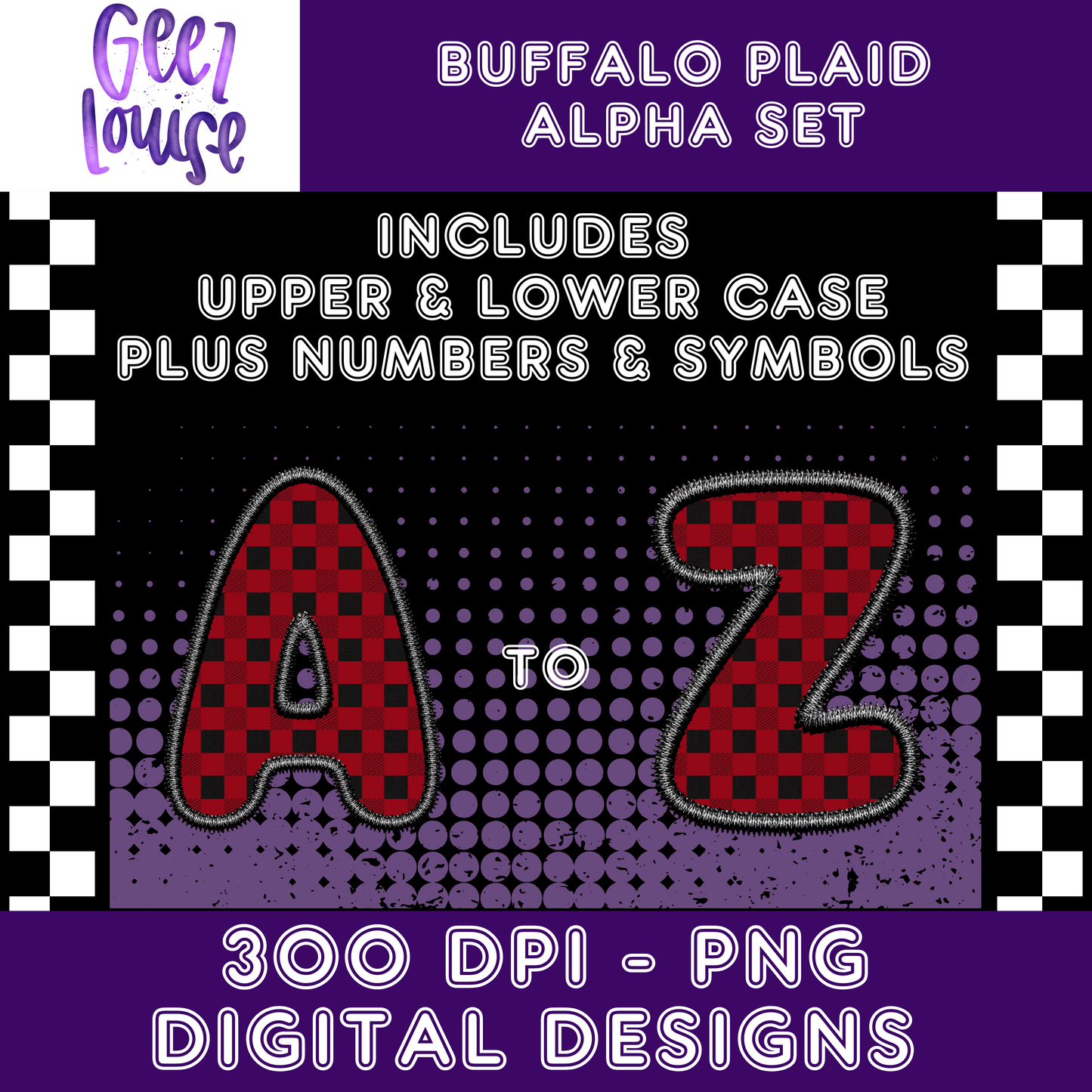 Buffalo Plaid- Faux Embroidery- Alpha Set- Digital Download- PNG