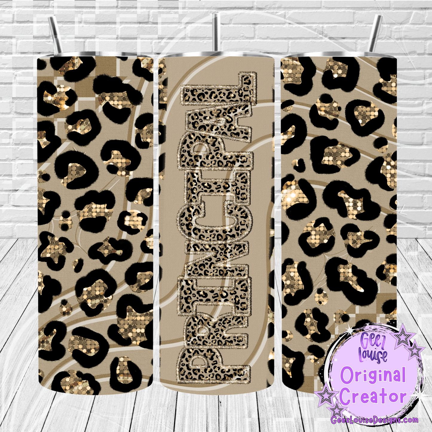 Gold Leopard Job Title Tumbler Wraps- Variants (20 oz Skinny PNG)