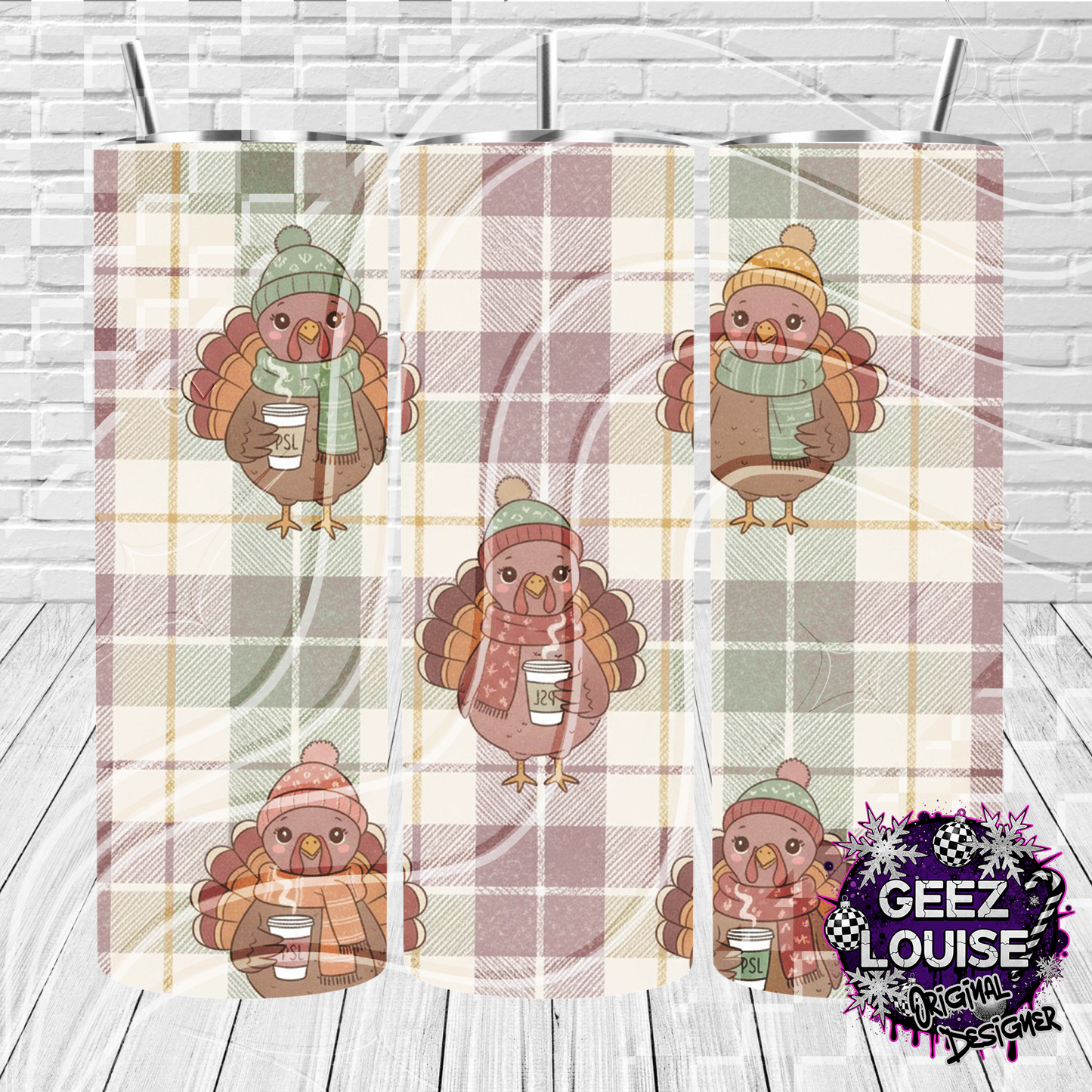 Cozy Turkey Plaid 20oz Skinny Tumbler Wrap – Fall Coffee Lover Digital Design