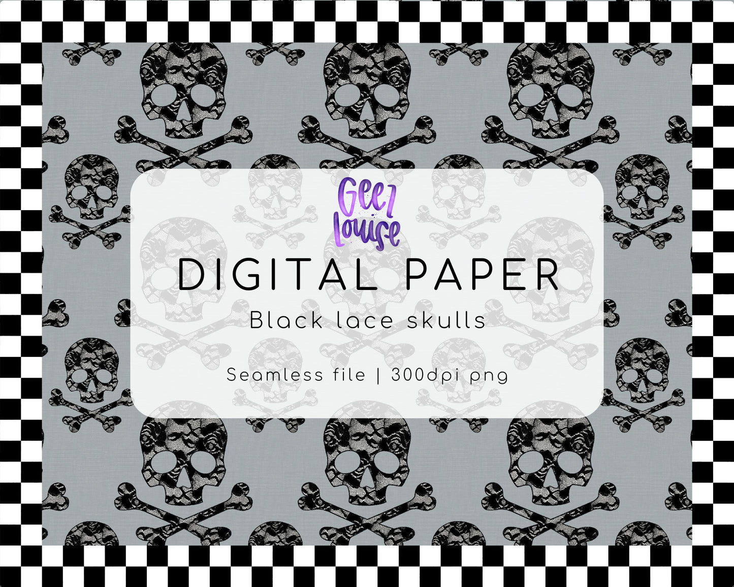Black lace skulls seamless digital paper- Digital Download- PNG