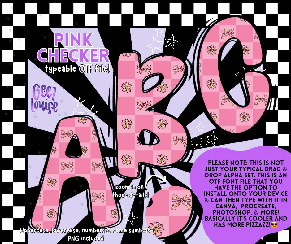 Pink checker - TYPEABLE OTF Font - Alpha Set - Digital Download- PNG