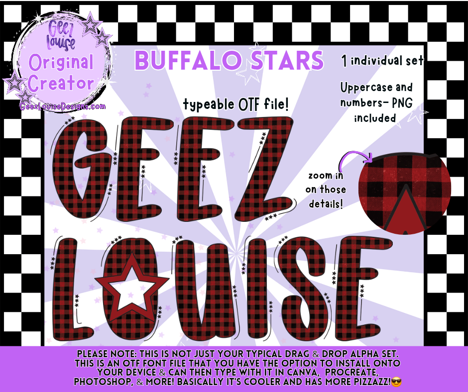 BUFFALO STARS — Typeable OTF Font + PNG