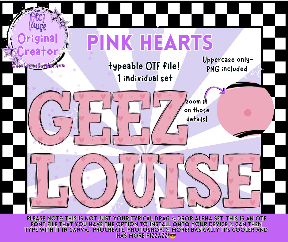 Pink Hearts (OTF Font + PNGs)