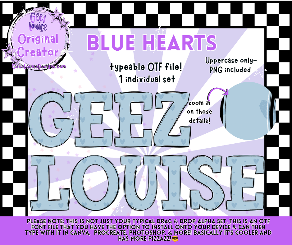 Blue Hearts (OTF Font + PNGs)