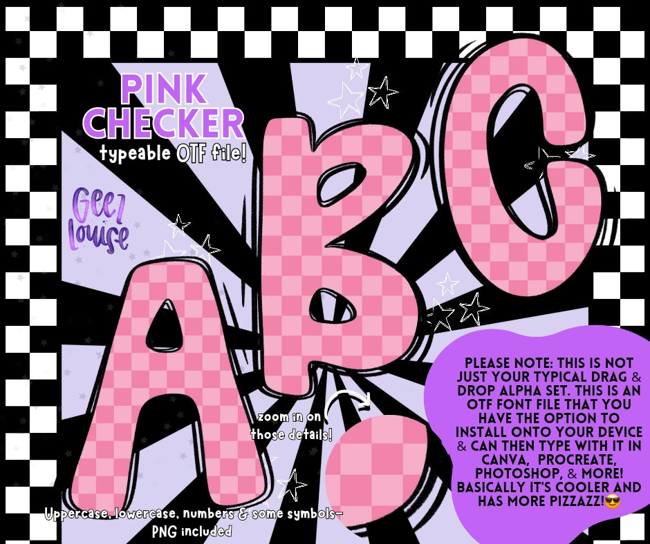 Pink checker - TYPEABLE OTF Font - Alpha Set - Digital Download- PNG