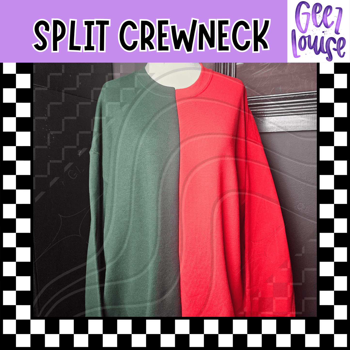 Forest Green & Red Gildan 2-Tone Crewneck Sweatshirt - MED