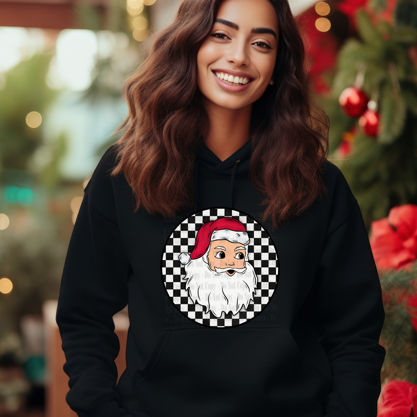 Retro Santa Checkerboard Digital Design | Christmas PNG