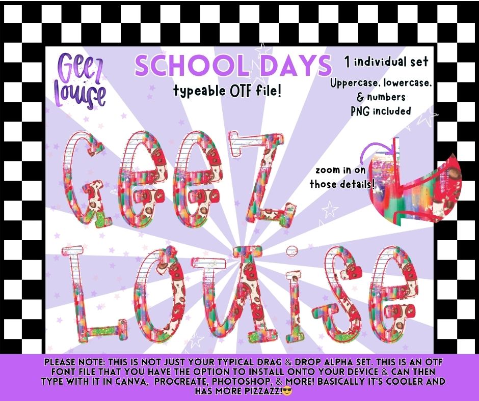 School Days OTF Font & PNG Alpha Set | Typeable School Lettering | Uppercase Lowercase Numbers | Back to School Digital Download