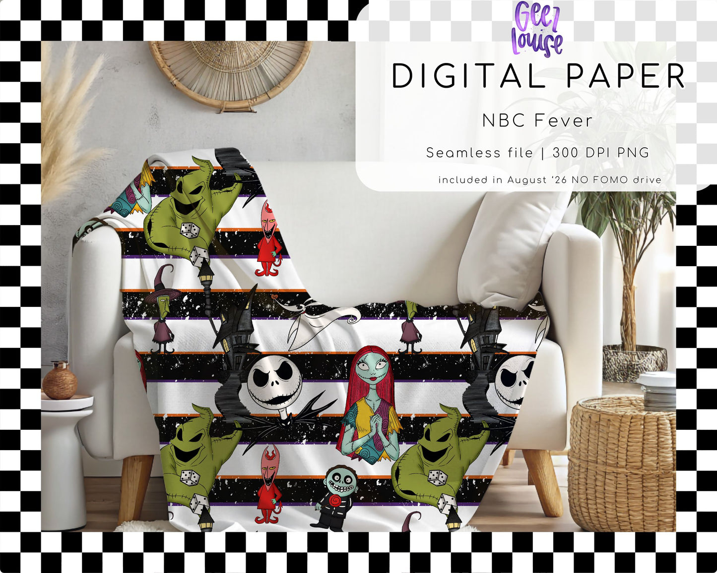 NBC Fever Seamless Digital Paper | Halloween Stripe Pattern PNG | Spooky Seamless Background | August '26 No FOMO Drive
