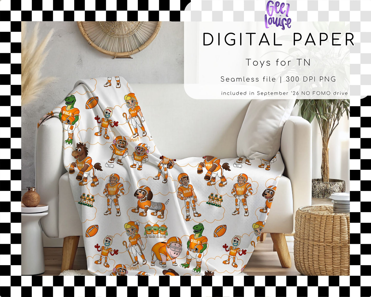 Toys for TN Football Seamless Digital Paper | Orange Football Toy Inspired Pattern PNG | September 26 No FOMO Drive