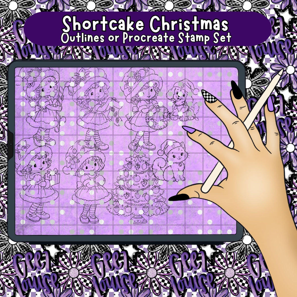 Shortcake Christmas Outlines | PNG Line Art or Procreate Stamp Set