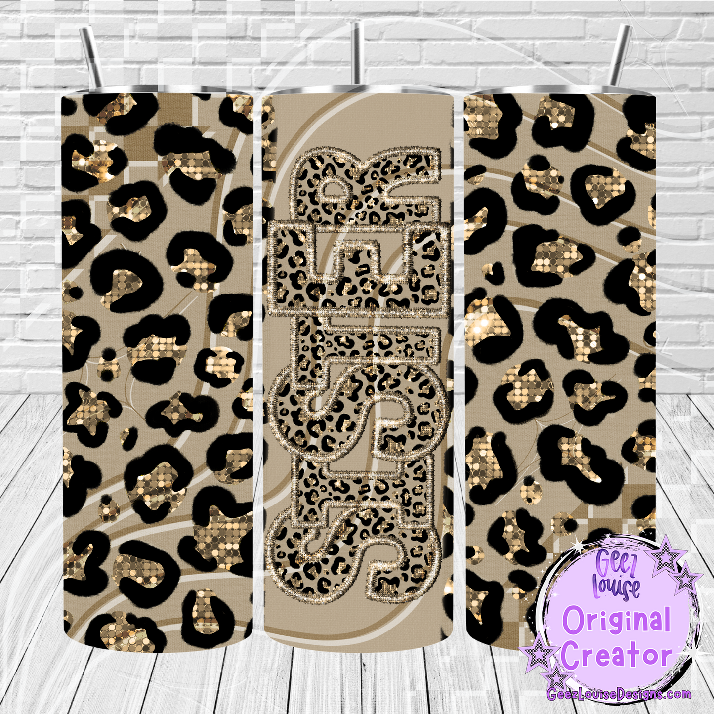 Gold Leopard Job Title Tumbler Wraps- Variants (20 oz Skinny PNG)