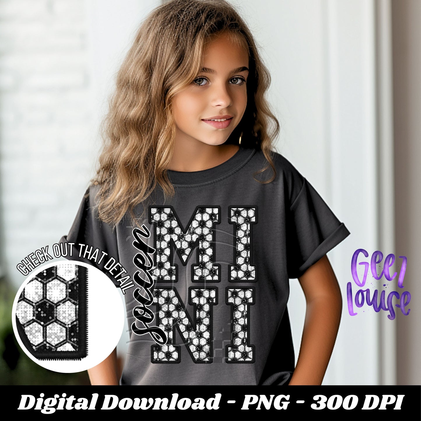 Mama or mini - Soccer - faux embroidery - Digital Download- PNG
