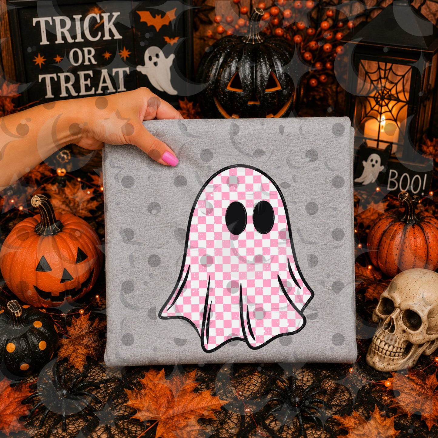 Cute Checkerboard Ghost PNG | Pastel Halloween Ghost Sublimation Design | Pink Purple Orange Digital Download | Choose 1 Color | August '26 Finished Design Drive