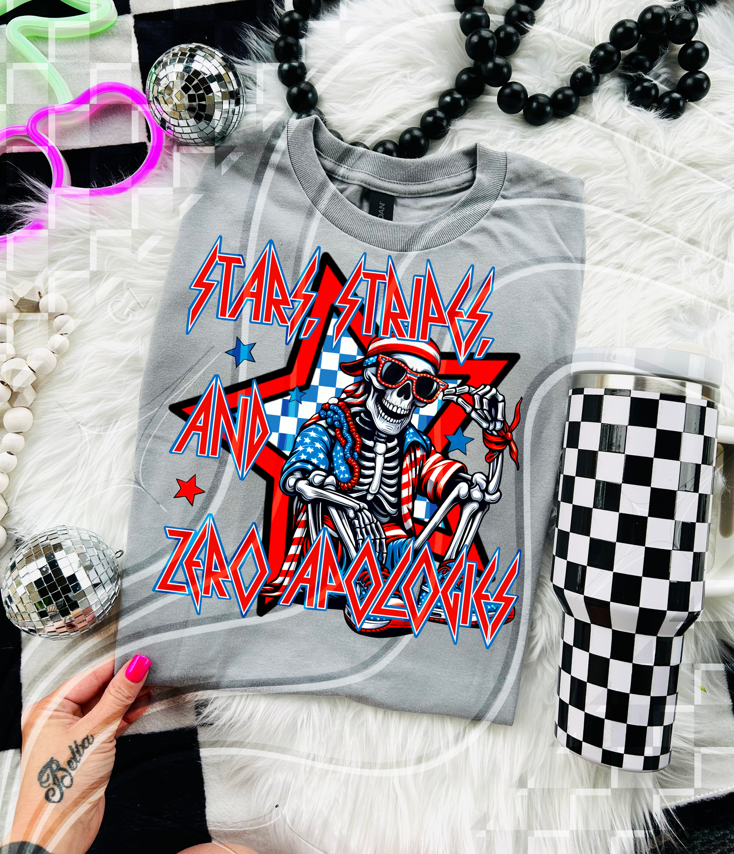 Stars Stripes & Zero Apologies PNG – Patriotic Skeleton Digital Design