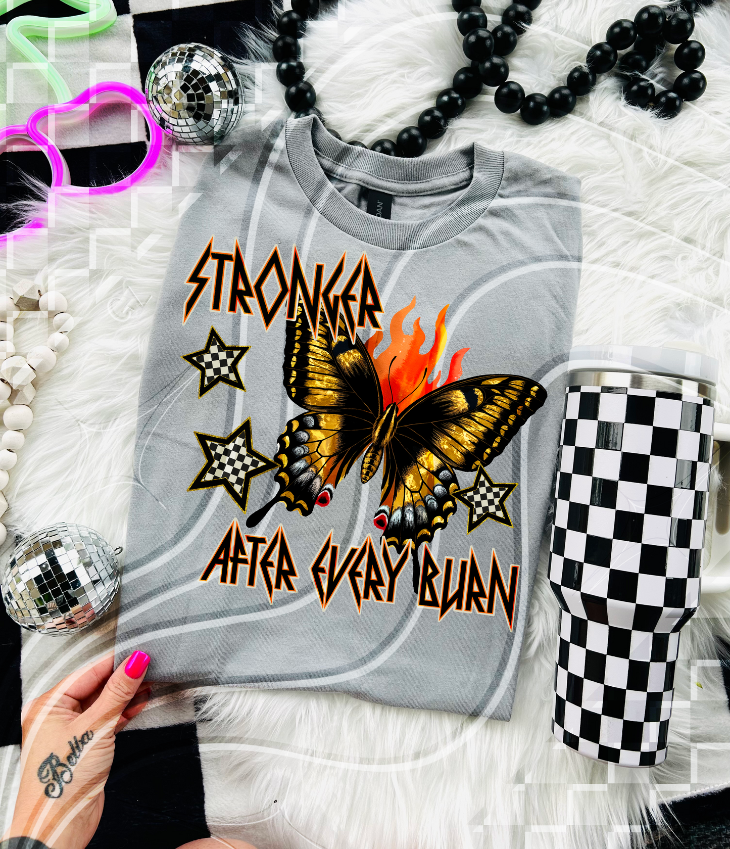 Stronger After Every Burn – Butterfly Fire Grunge PNG