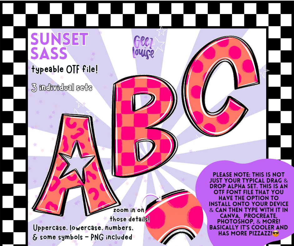 Sunset Sass Pink Alpha Bundle – 3 Style OTF Font + PNG Files