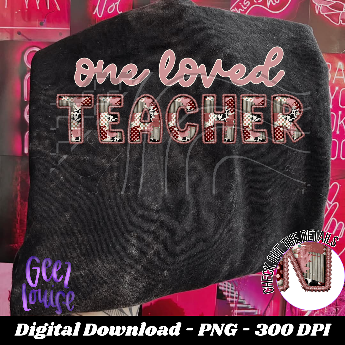 One Loved Patchwork Faux Embroidery - Valentine - Digital Download- PNG