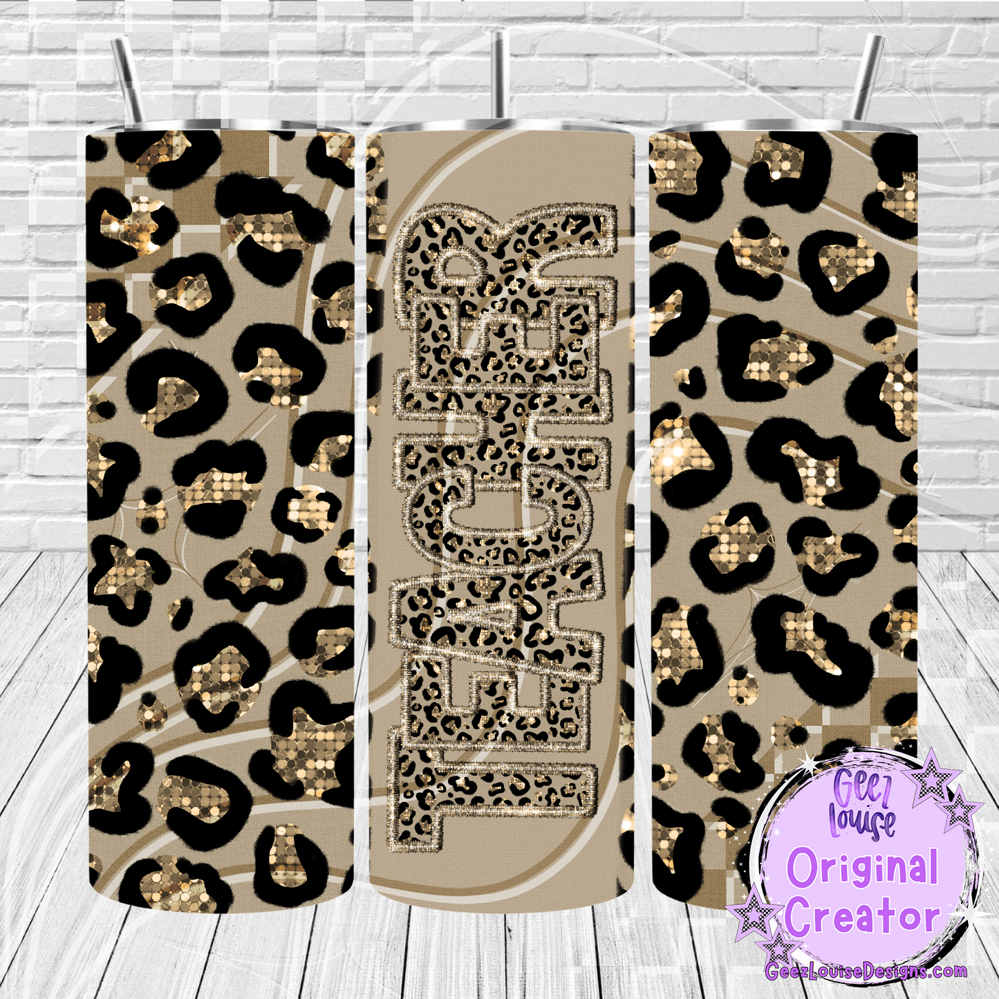 Gold Leopard Job Title Tumbler Wraps- Variants (20 oz Skinny PNG)