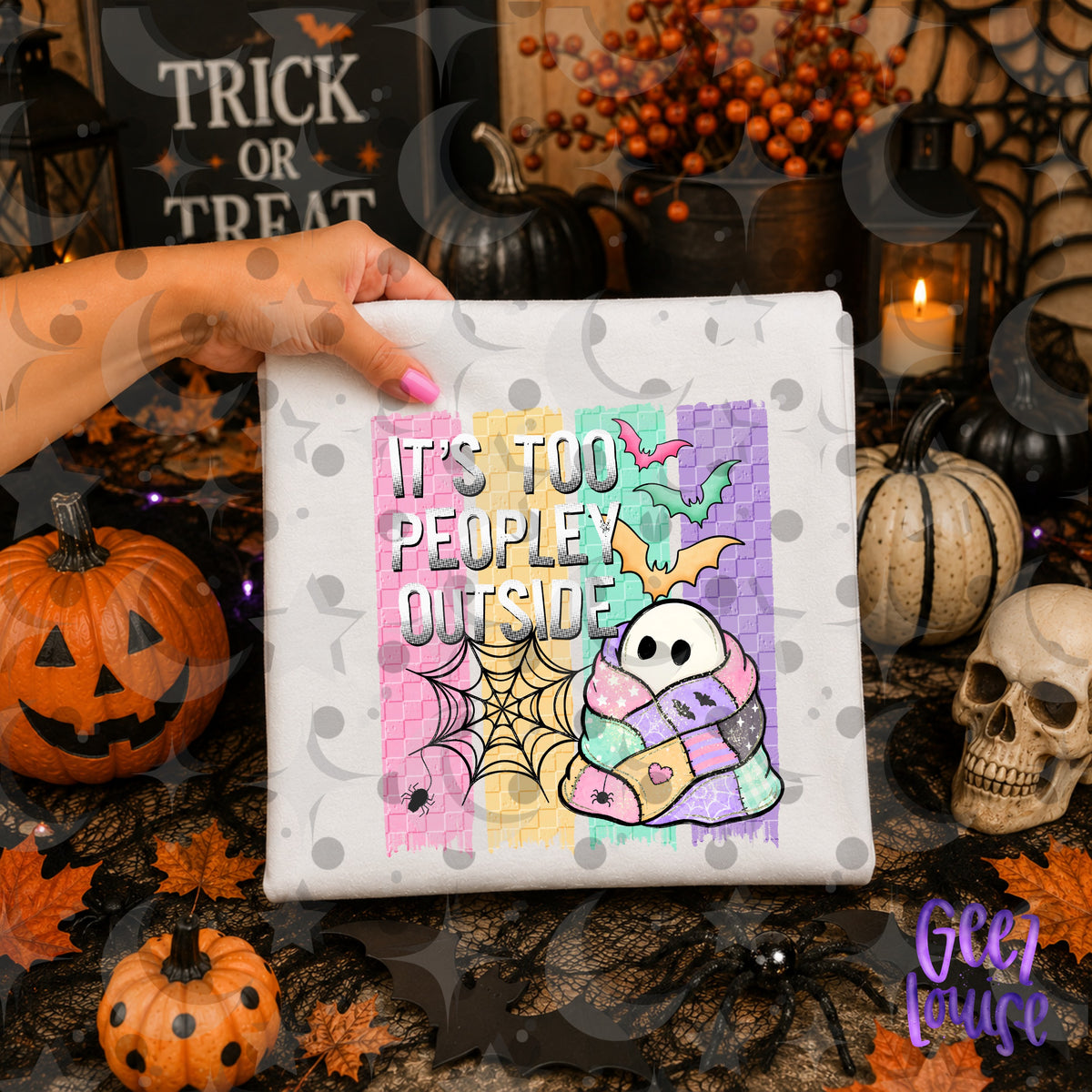 It’s Too Peopley Outside Cozy Ghost Halloween PNG