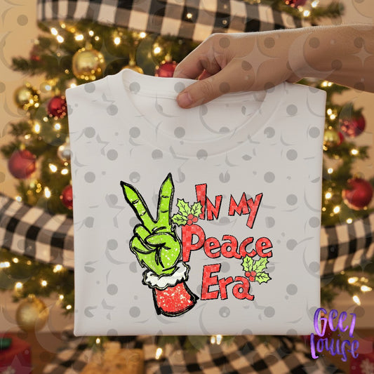In My Peace Era Christmas PNG | Green Holiday Hand Peace Sign Digital Design