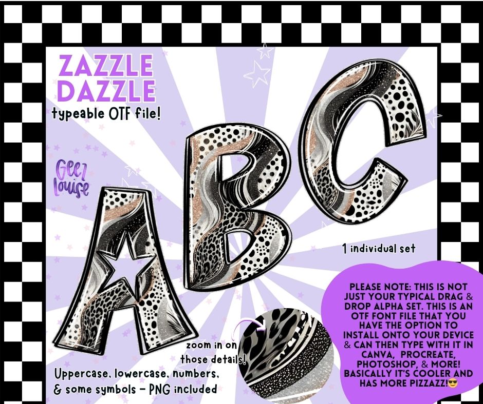 Zazzle Dazzle – Funky Black & Silver OTF Alpha with PNGs