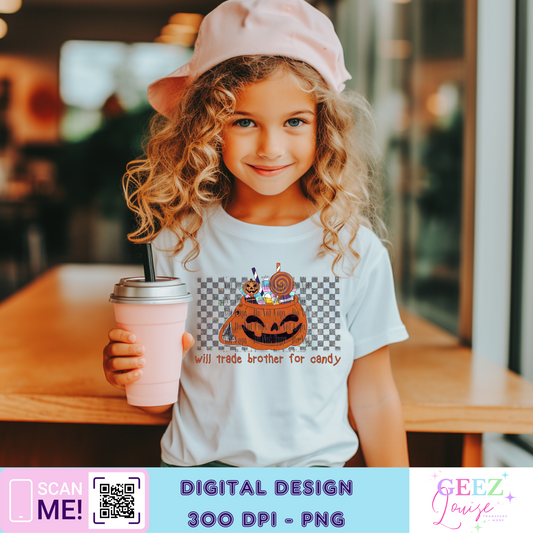 will trade brother/ sister for candy Halloween  - Digital Download- PNG