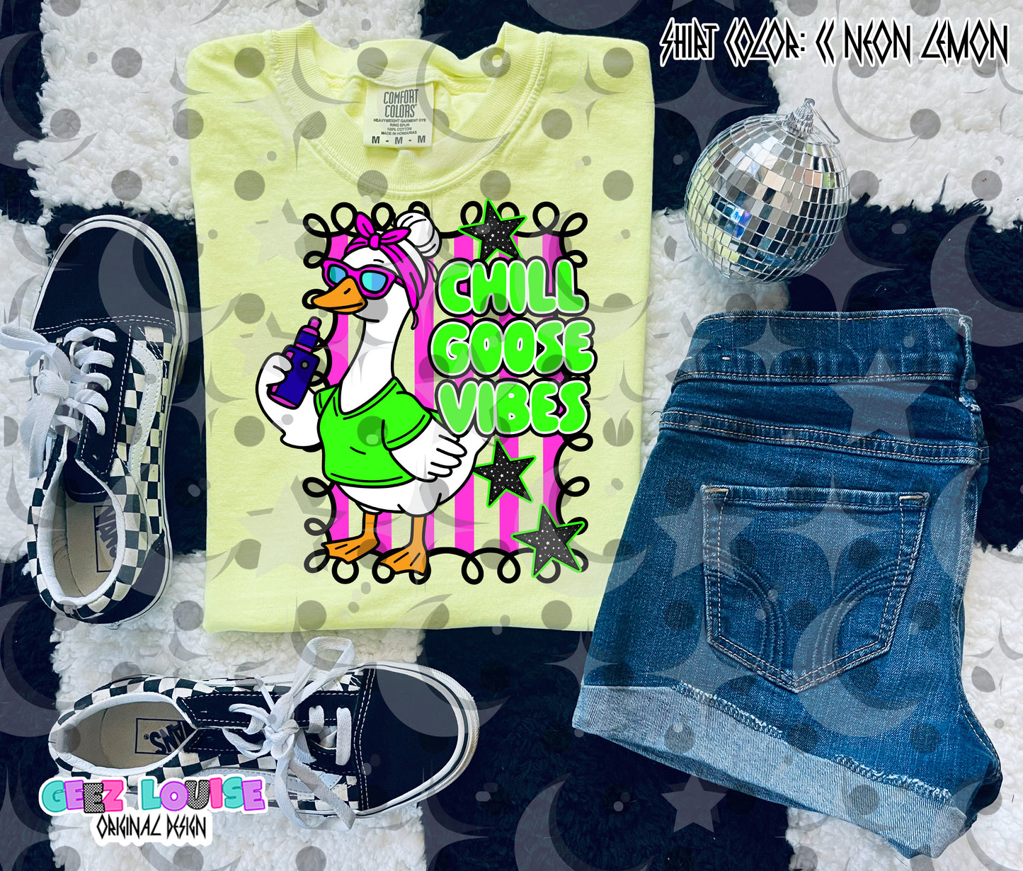 Chill Goose Vibes PNG | Funny Summer Goose Design | Neon Chill Graphic | Cute Vacation Shirt PNG