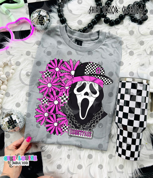 Ghostface Floral Checkerboard PNG | Retro Horror Grunge Design