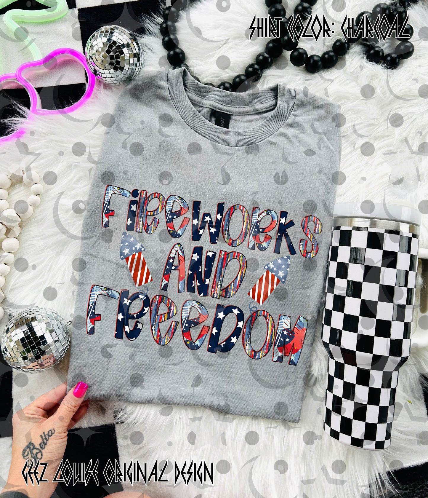 Fireworks and Freedom PNG Design | Patriotic 4th of July Shirt Design | Red White Blue Sublimation File