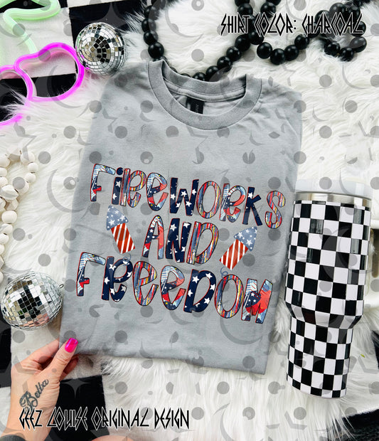 Fireworks and Freedom PNG Design | Patriotic 4th of July Shirt Design | Red White Blue Sublimation File