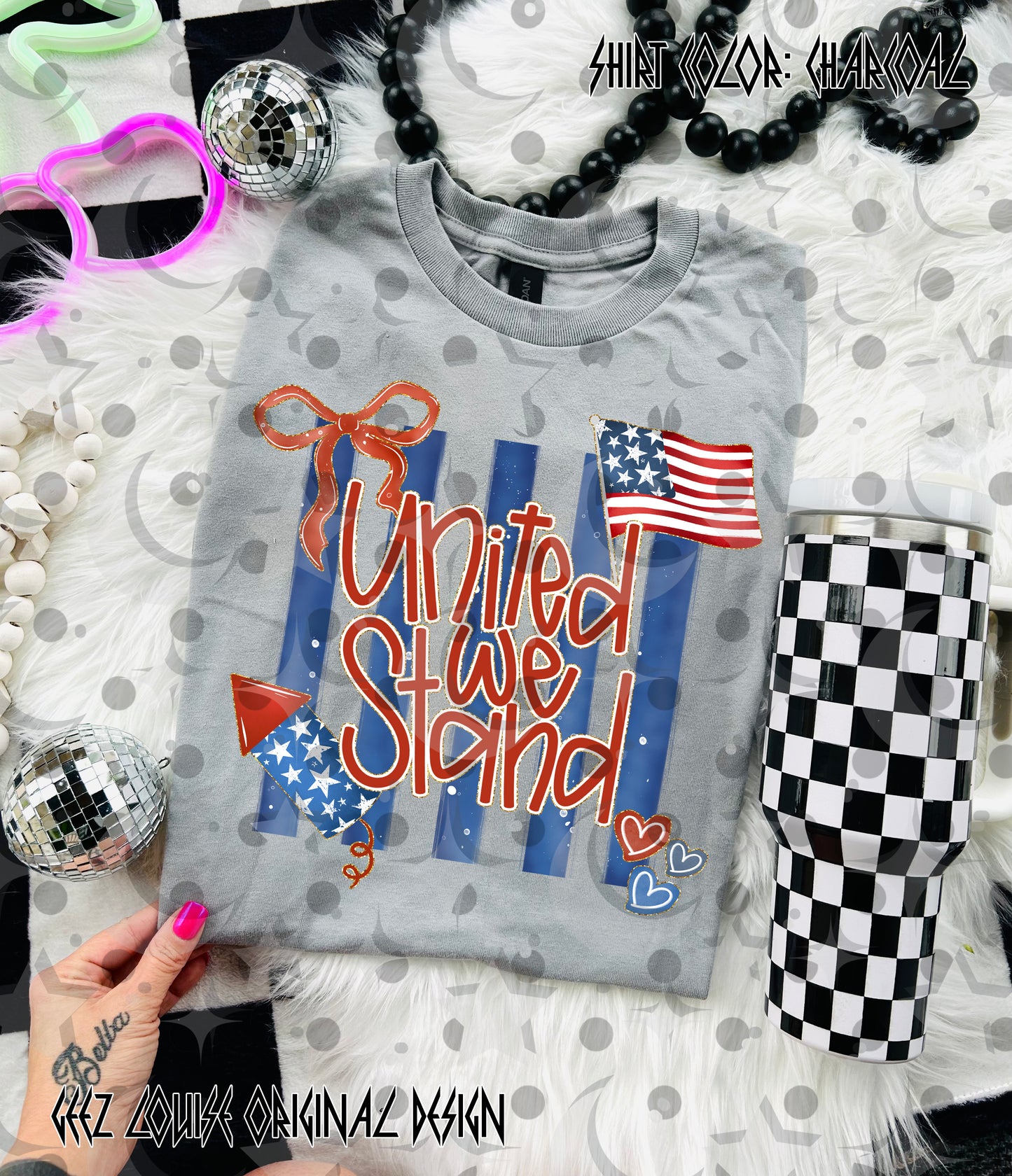 United We Stand PNG | Patriotic Bow Design | Red White Blue Sublimation | 4th of July Shirt Design